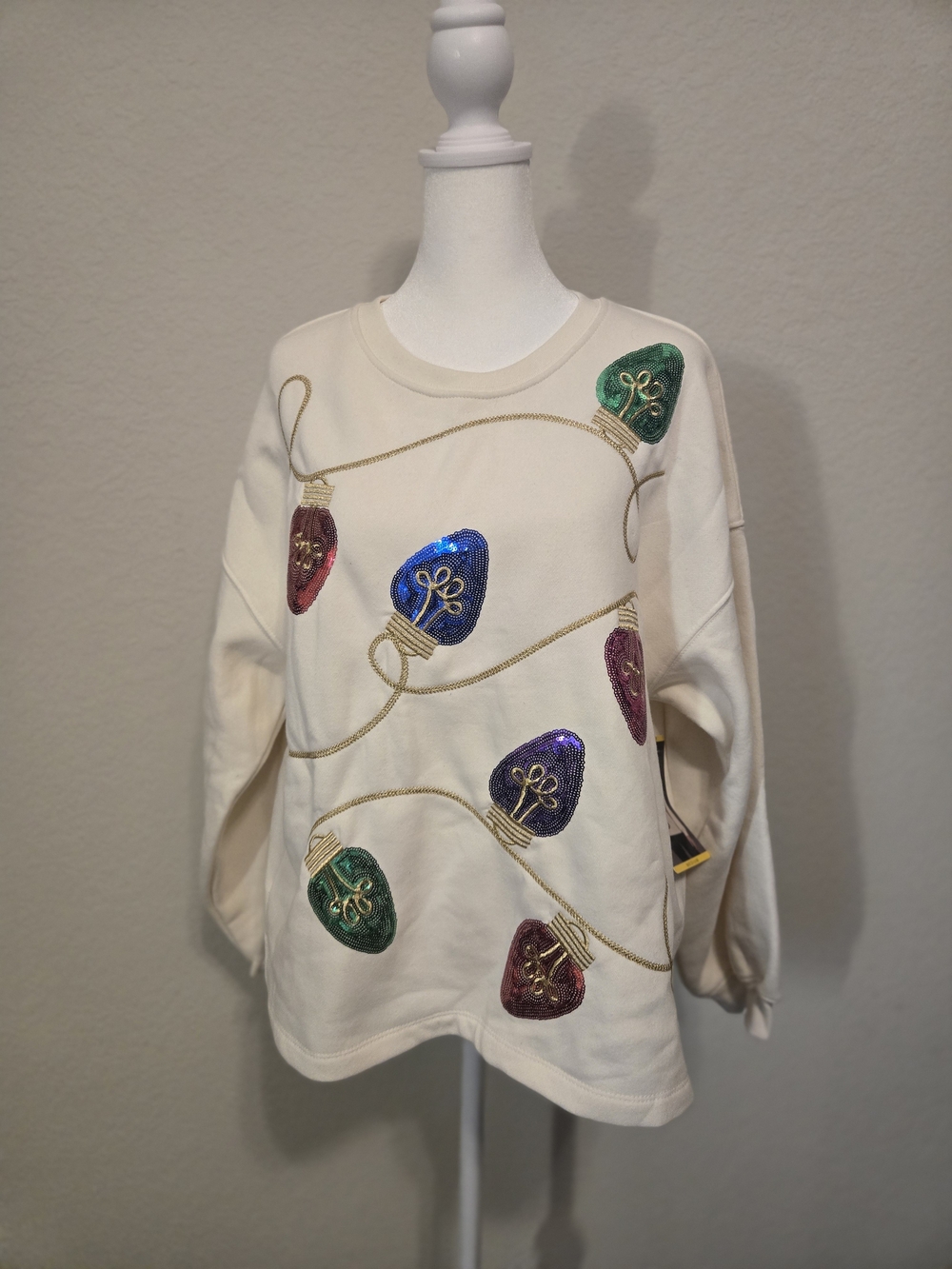 State of Mine Cream Sweatshirt with Christmas Sequin Light Embellishments